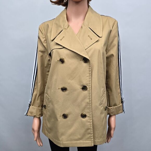 Crown & Ivy Short Trench Coat Double Breasted Striped Sleeves Water Resistant - Picture 4 of 13